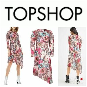 Topshop Pink Floral Ruffle  Dress